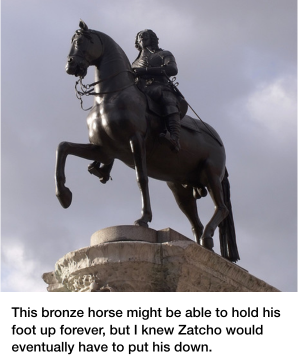 Staue of a horse with caption